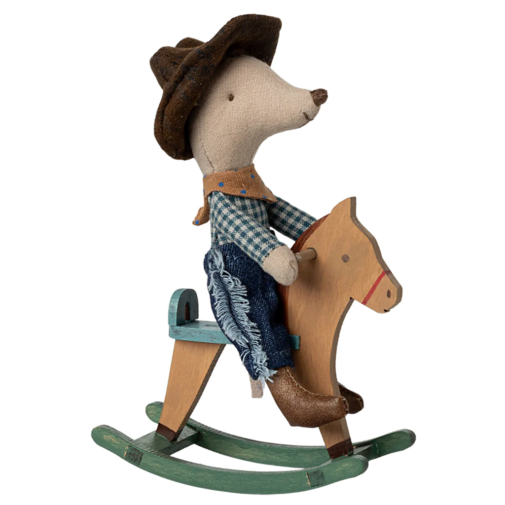 Maileg Toys Mouse Little Brother Cowboy On Rocking Horse