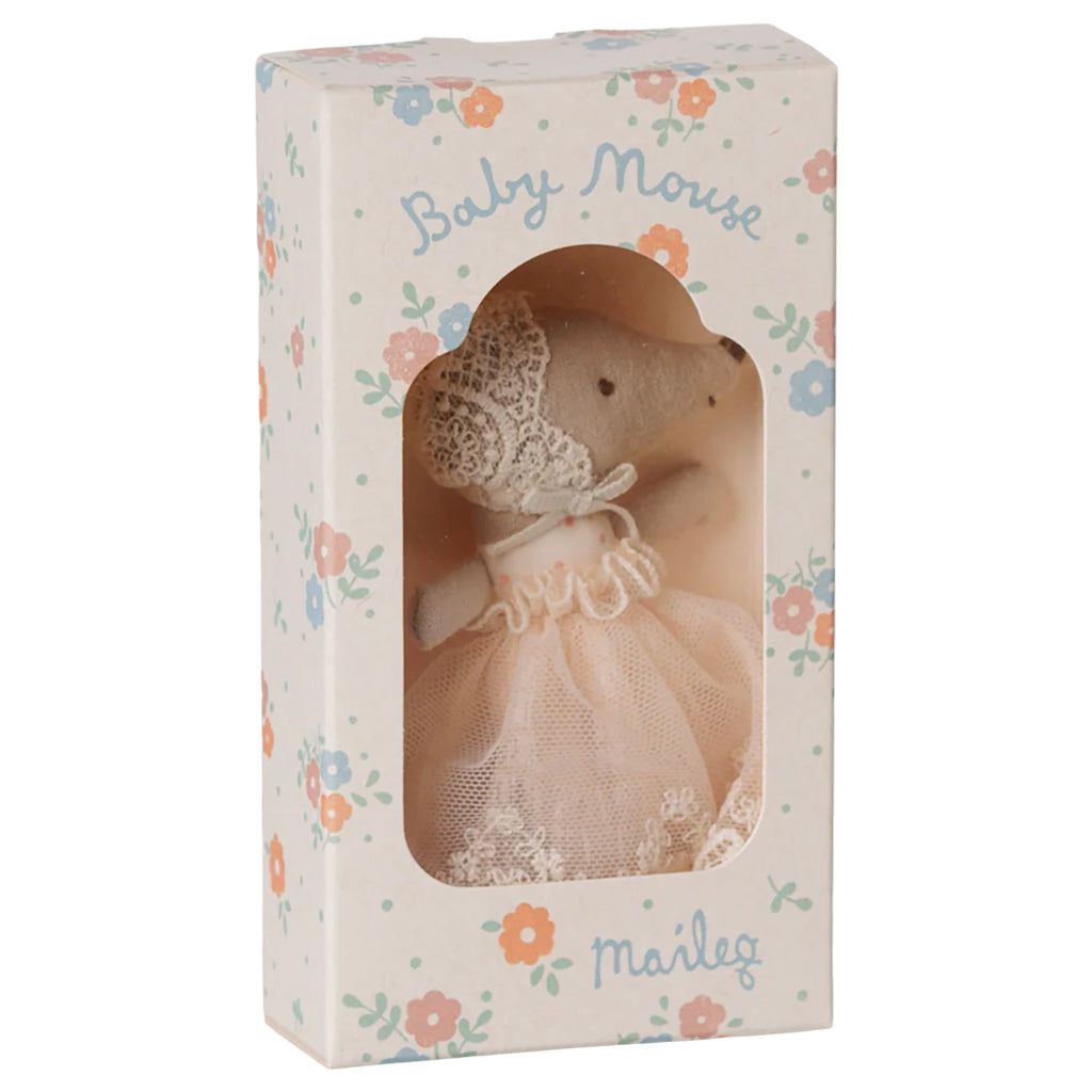 Maileg Toys Baby Mouse In Gown Powder