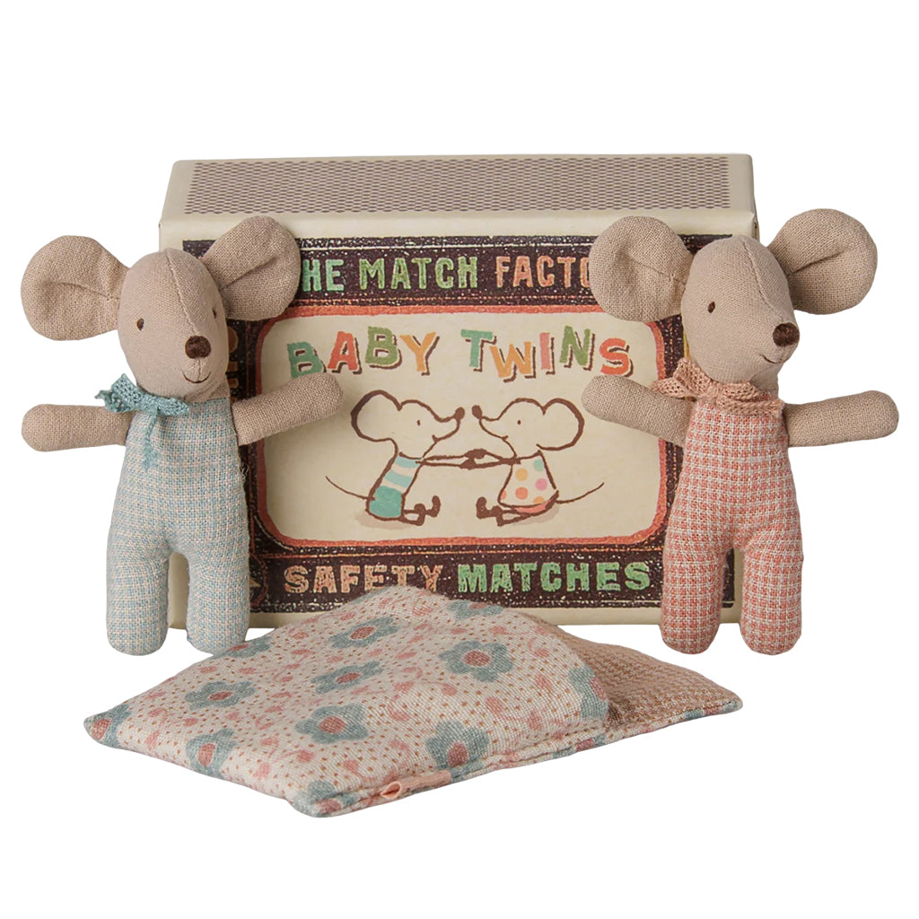 Maileg Toys Twins Baby Mice In Matchbox Checker