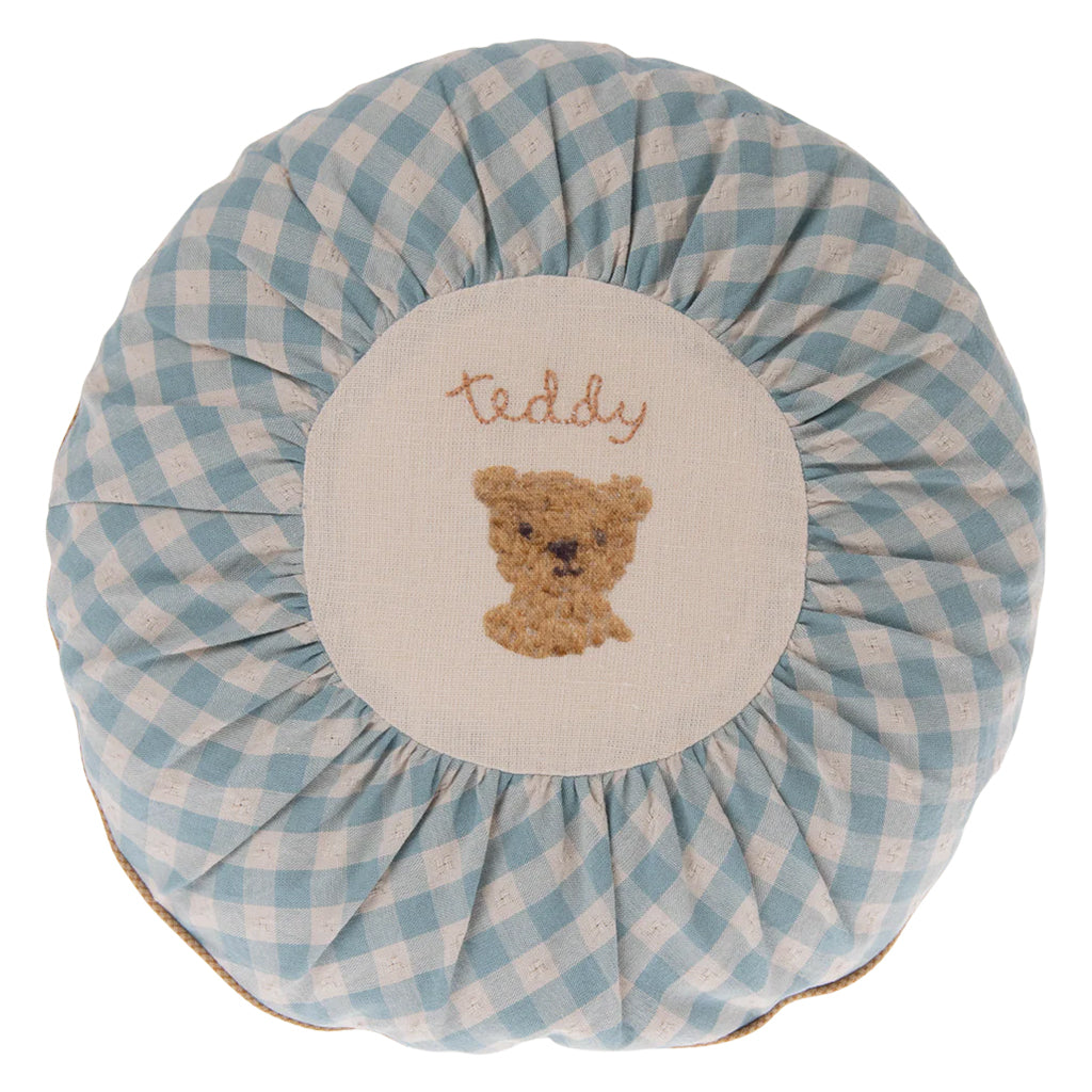 Maileg Toys Round Cushion Small Teddy Checks