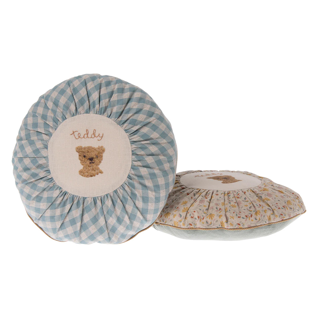 Maileg Toys Round Cushion Small Teddy Checks