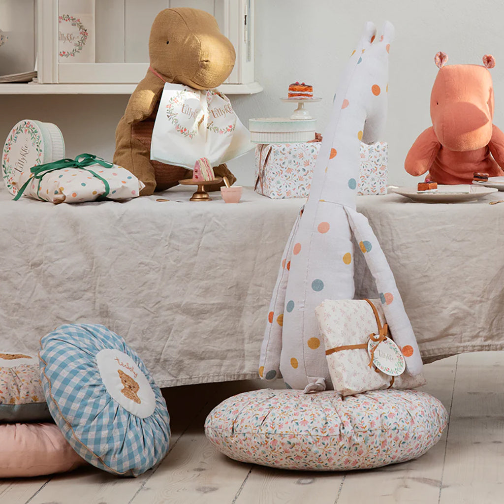 Maileg Toys Round Cushion Small Teddy Checks