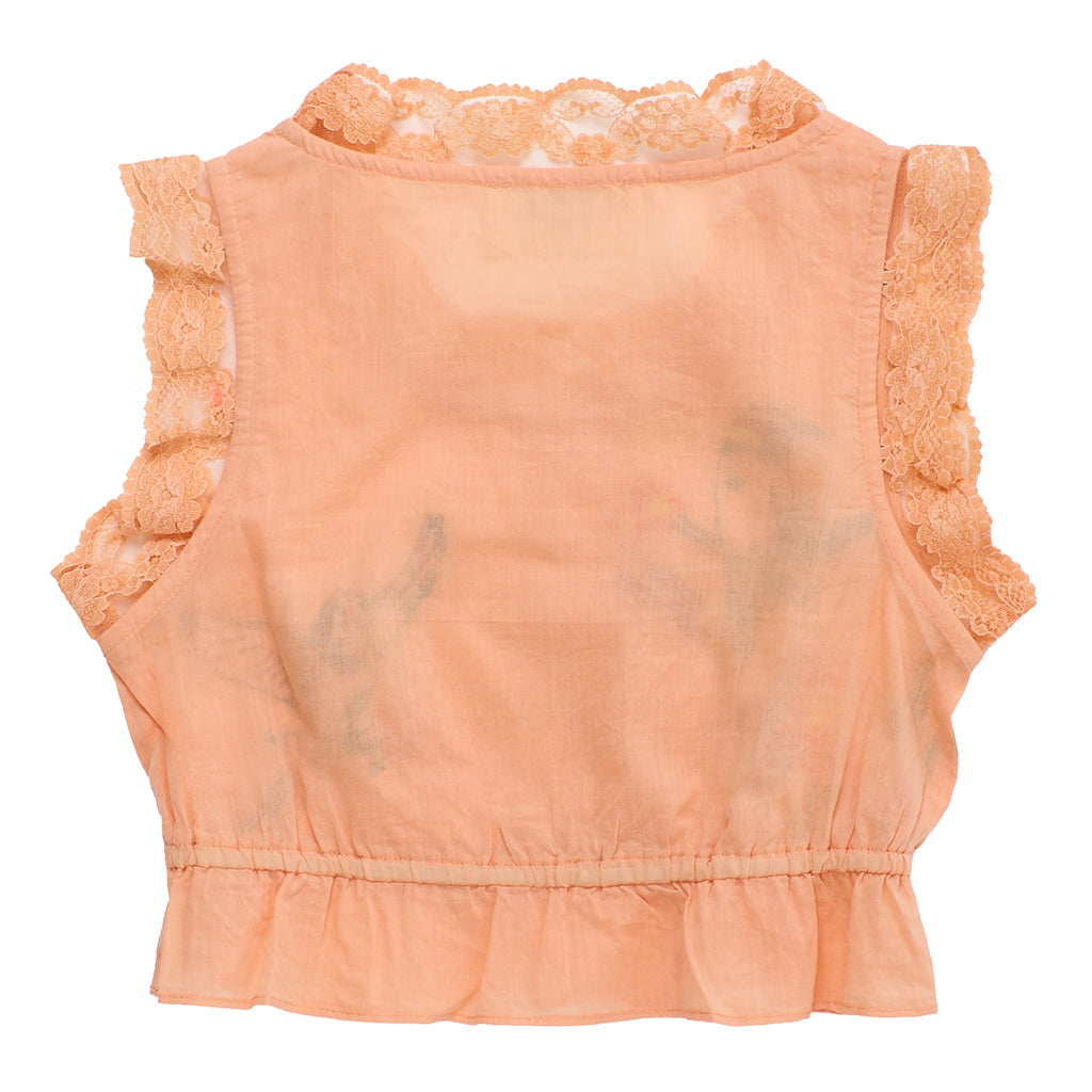 Maison Mangostan Child Birds Embroidered Ruffle Blouse Orange