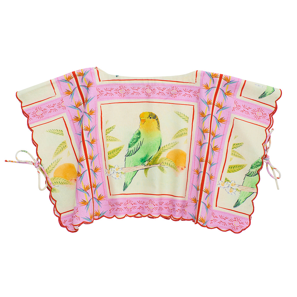 Maison Mangostan Child Birds Patchwork Blouse Pink