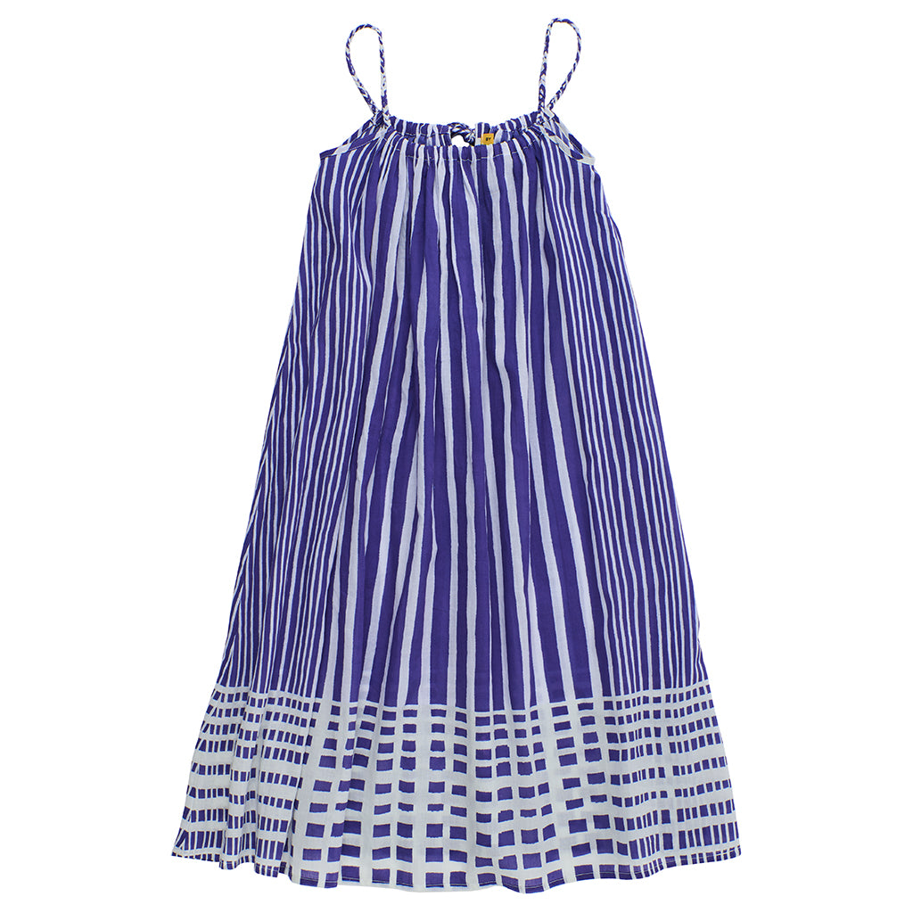Maison Mangostan Child Bali Striped Dress Blue And White