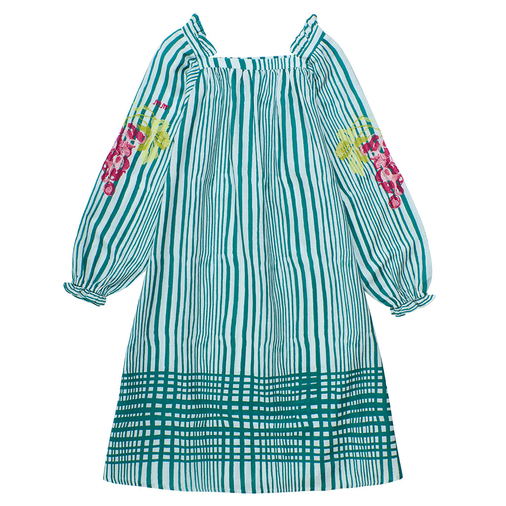 Maison Mangostan Child Uvas Dress Green Stripes