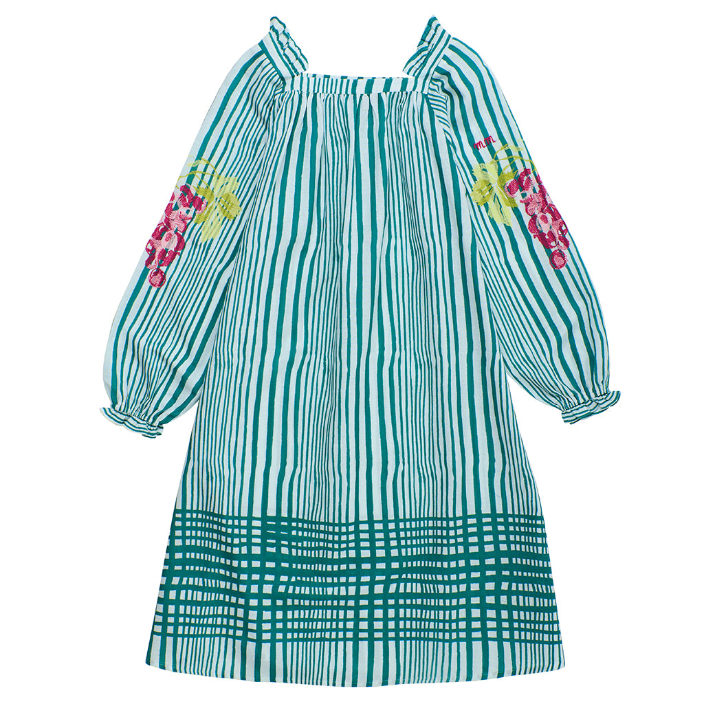 Maison Mangostan Child Uvas Dress Green Stripes