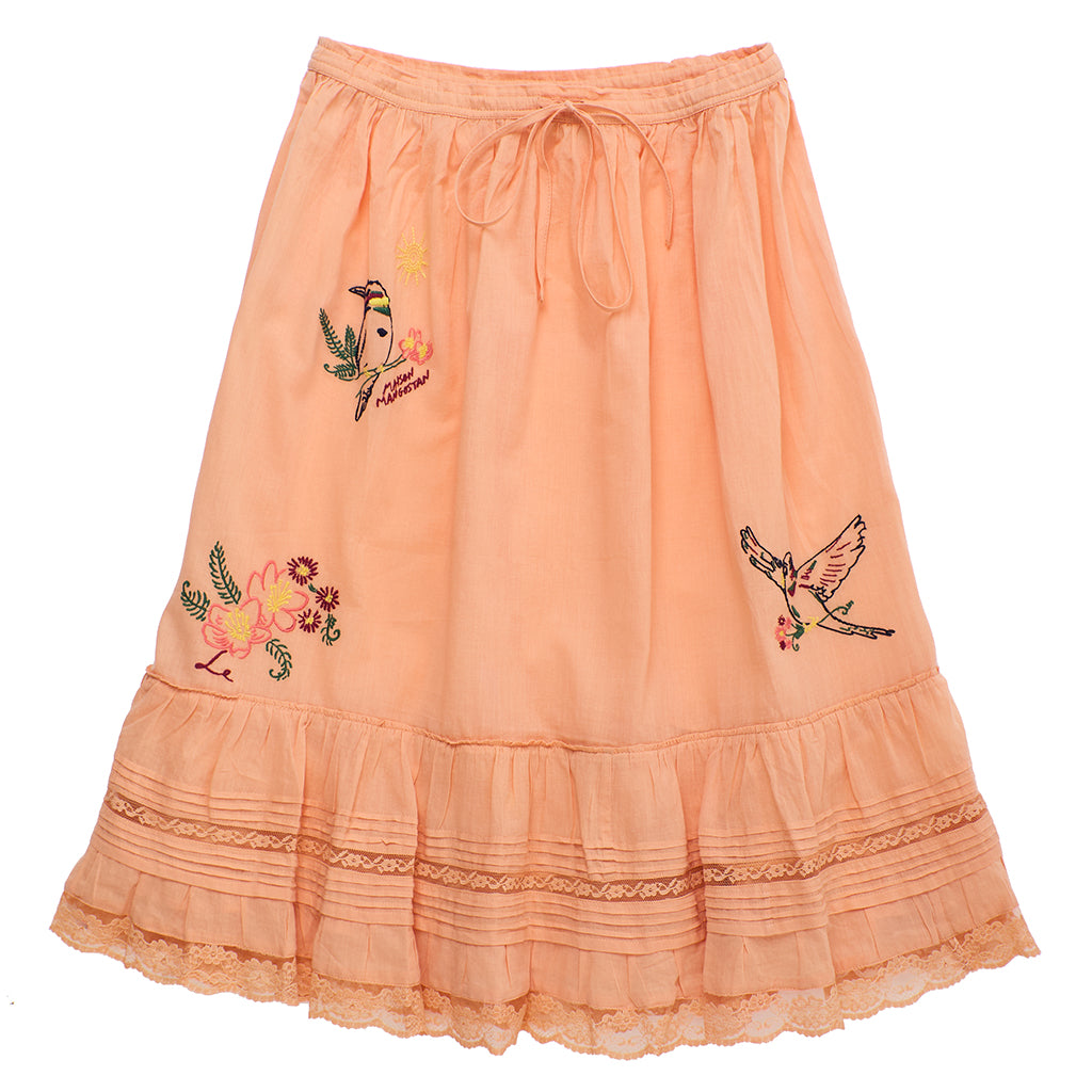 Maison Mangostan Child Birds Embroidered Skirt Orange