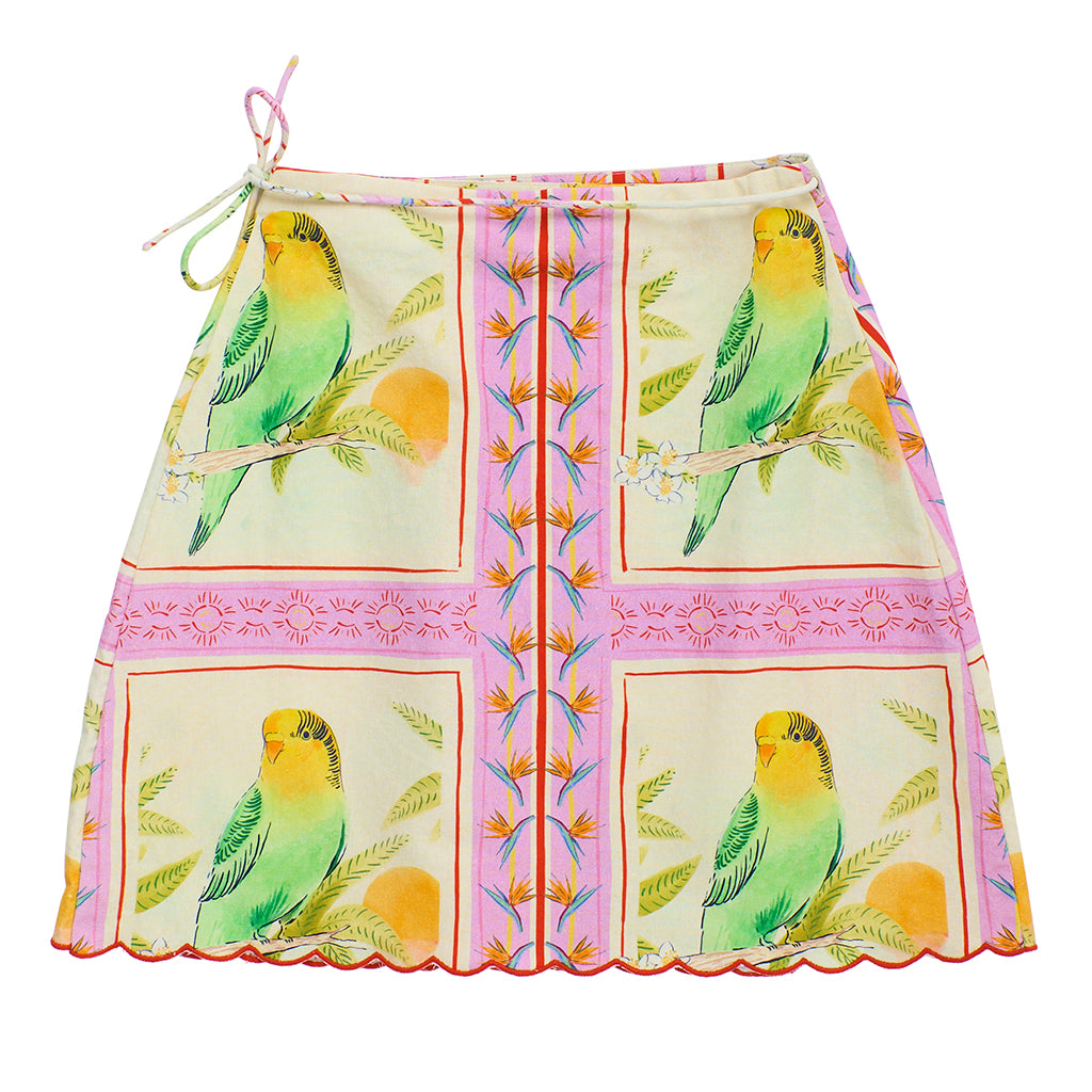 Maison Mangostan Child Birds Patchwork Skirt Pink