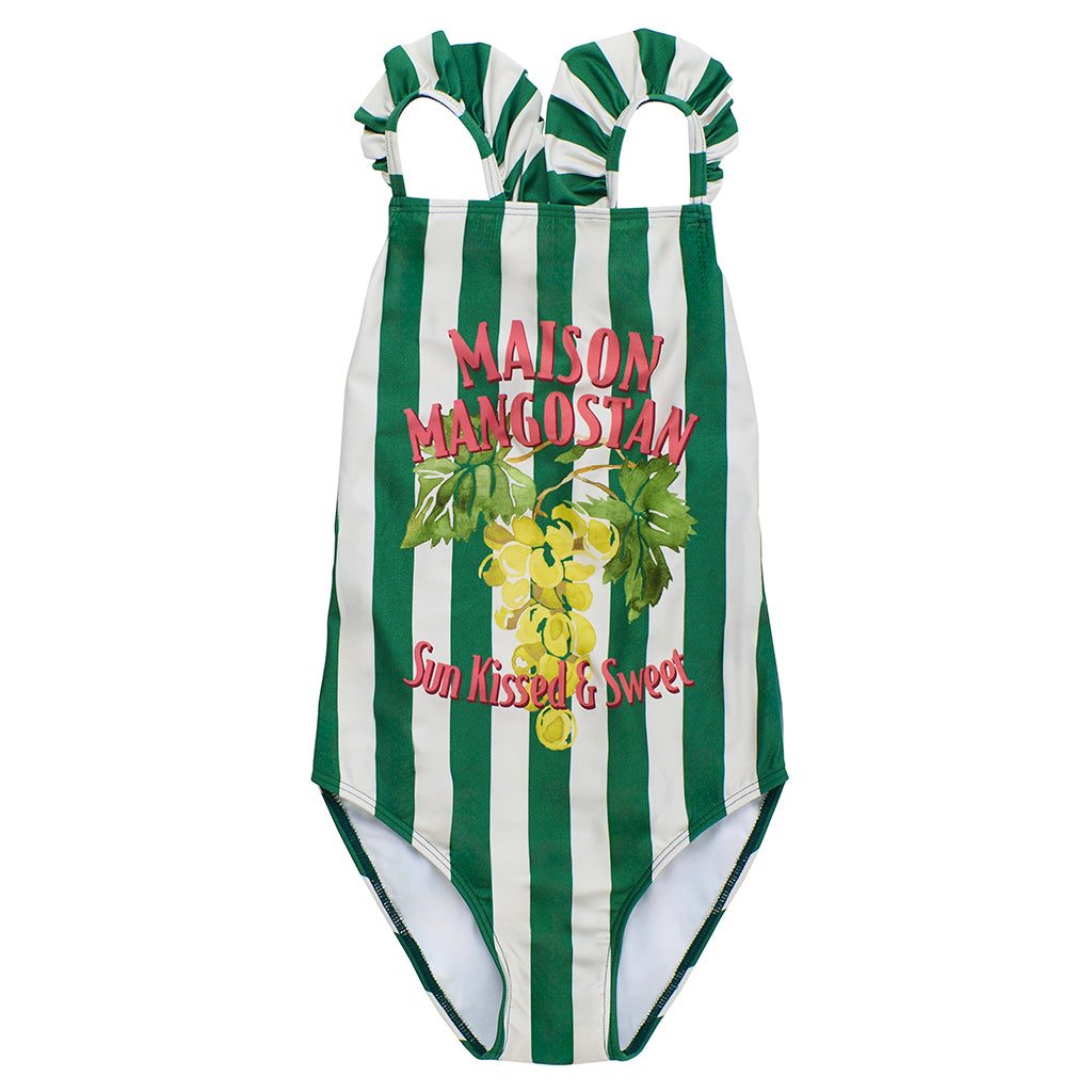 Maison Mangostan Child Uvas Swimsuit Green Stripes