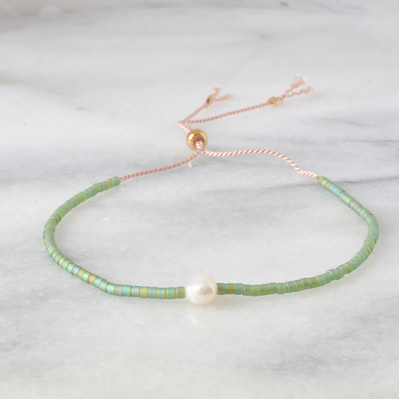Libby And Smee Pearl String Bracelet Meadow Green