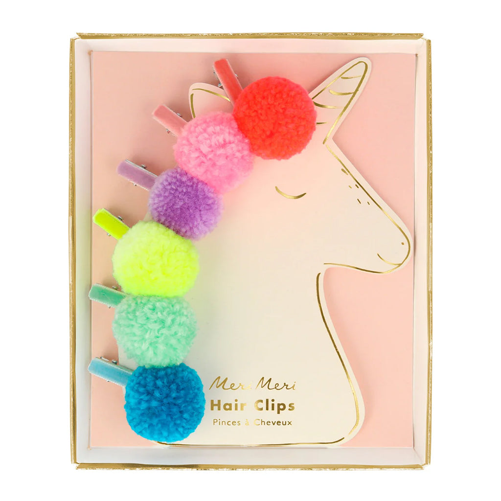 Meri Meri Set Of 6 Pompom Unicorn Hair Clips
