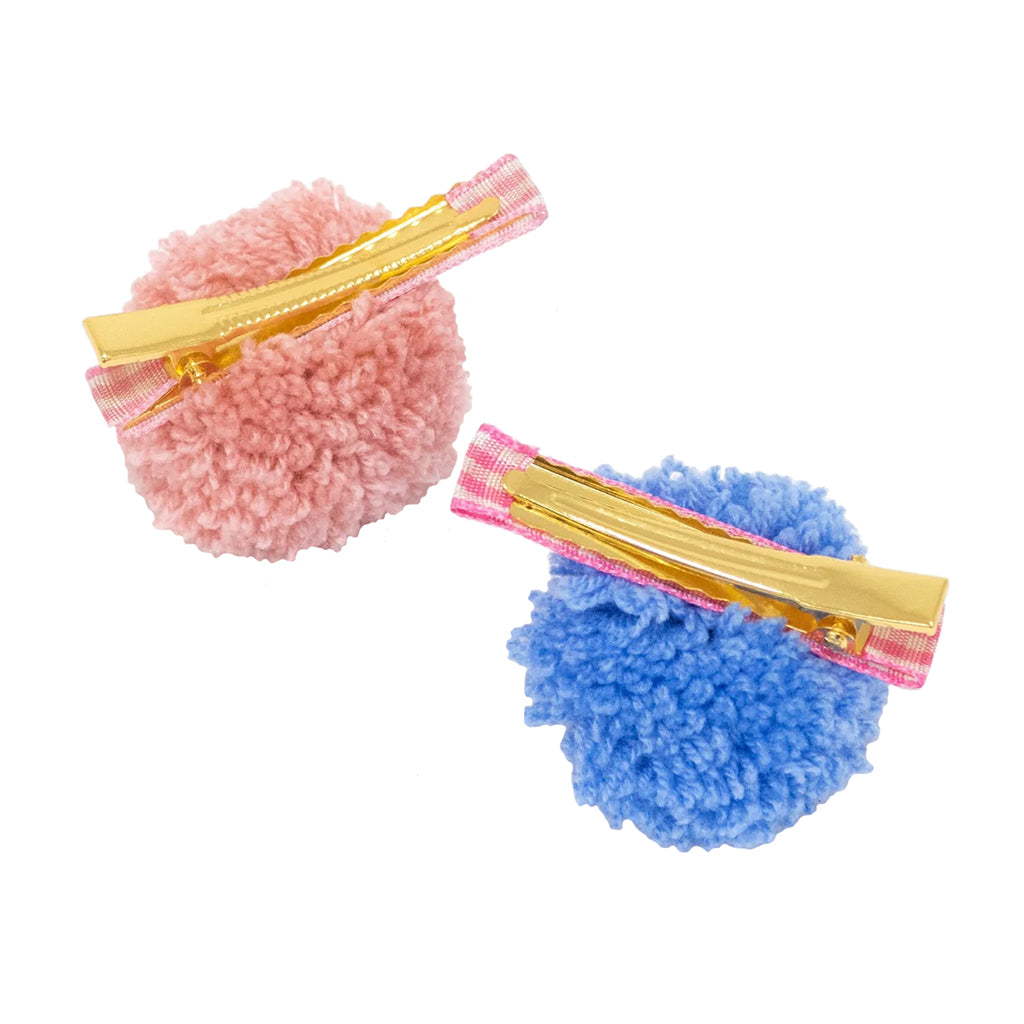 Meri Meri Set Of 6 Gingham And Big Pompom Hair Clips
