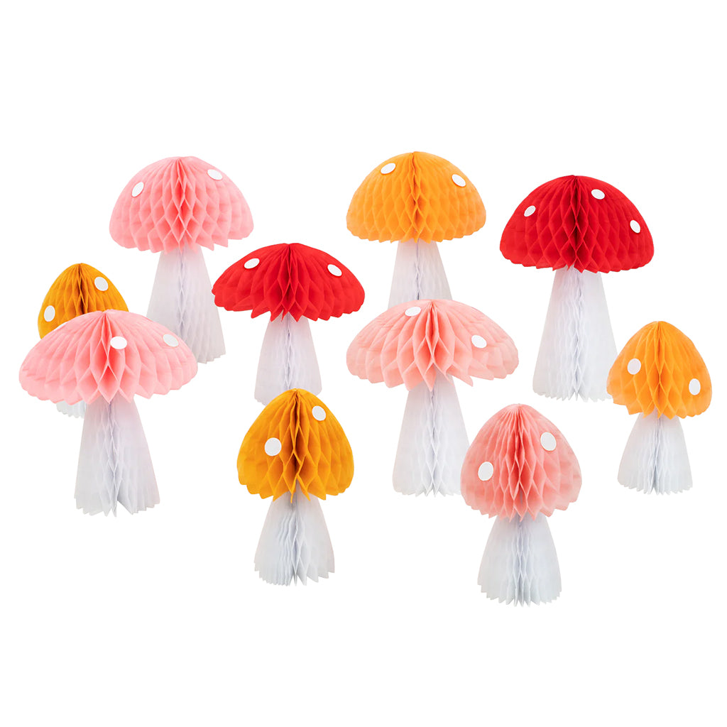 Meri Meri Set Of 10 Honeycomb Mushroom Decorations