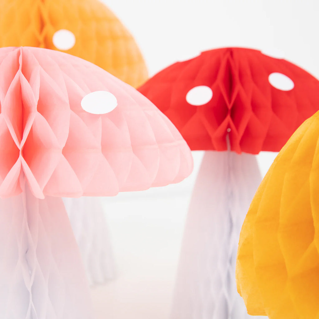 Meri Meri Set Of 10 Honeycomb Mushroom Decorations