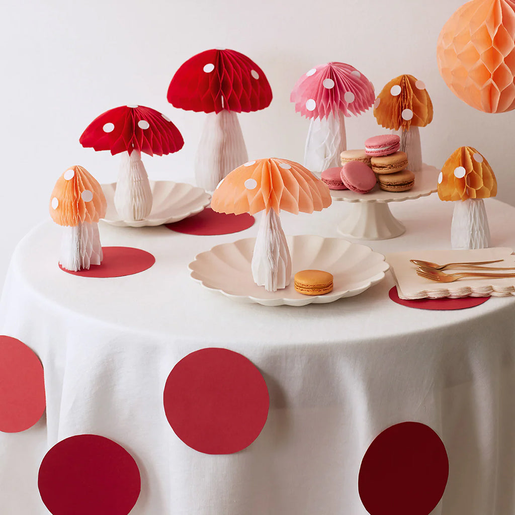 Meri Meri Set Of 10 Honeycomb Mushroom Decorations