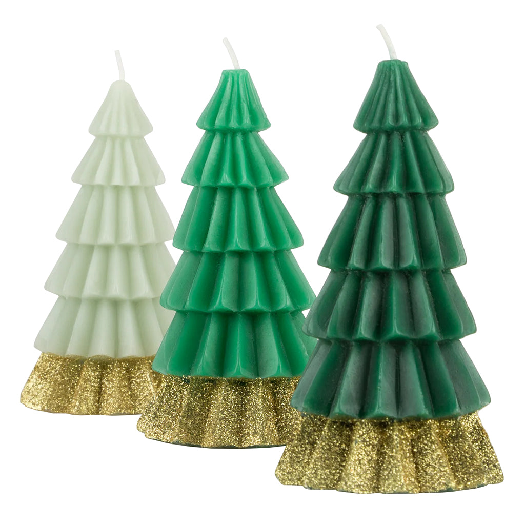 Meri Meri Set Of 3 Tree Candles Green