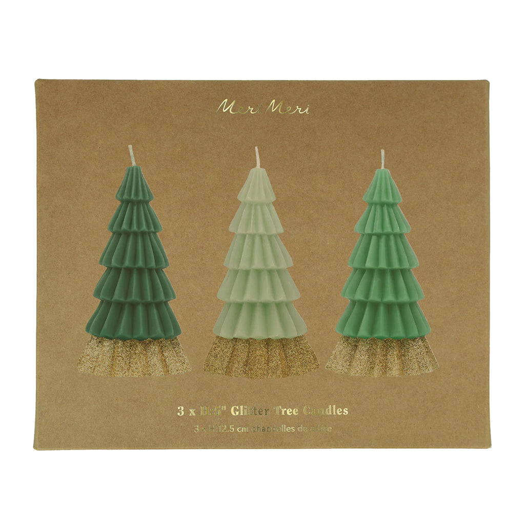 Meri Meri Set Of 3 Tree Candles Green