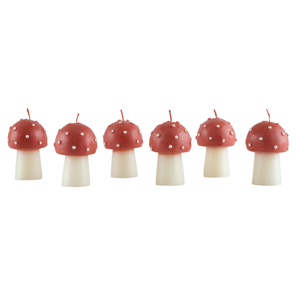 Meri Meri Set Of 6 Mini Mushroom Candles
