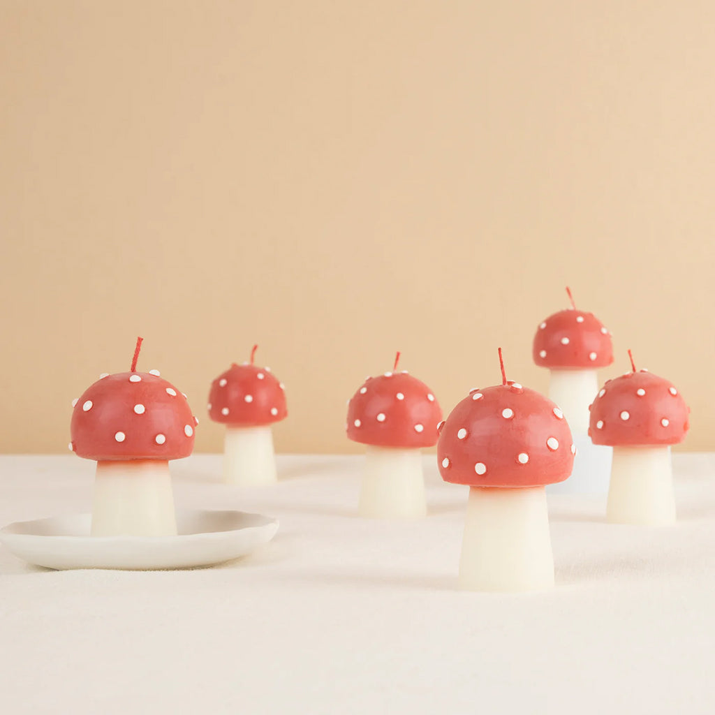 Meri Meri Set Of 6 Mini Mushroom Candles