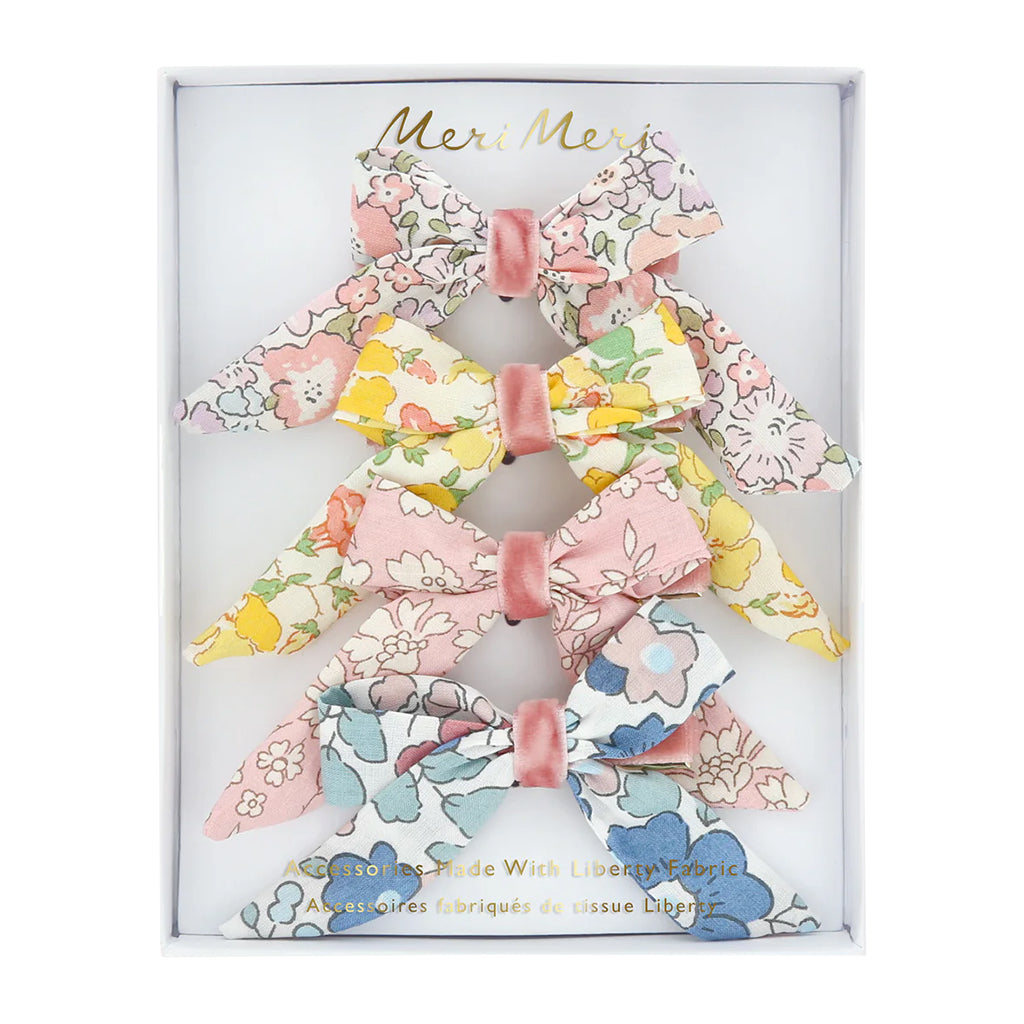 Meri Meri Set Of 4 Floral Pattern Bow Hair Clips