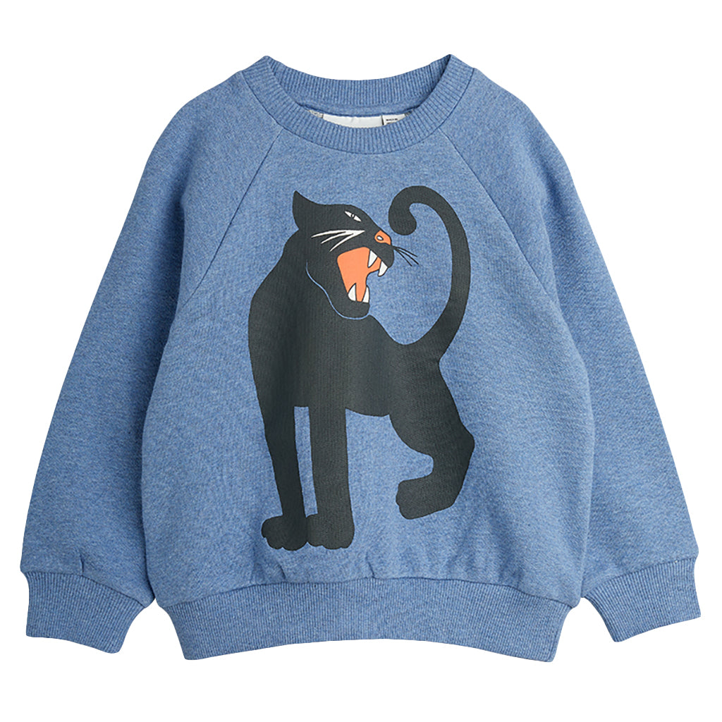 Mini Rodini Child Sweatshirt Panther Print Melange Blue