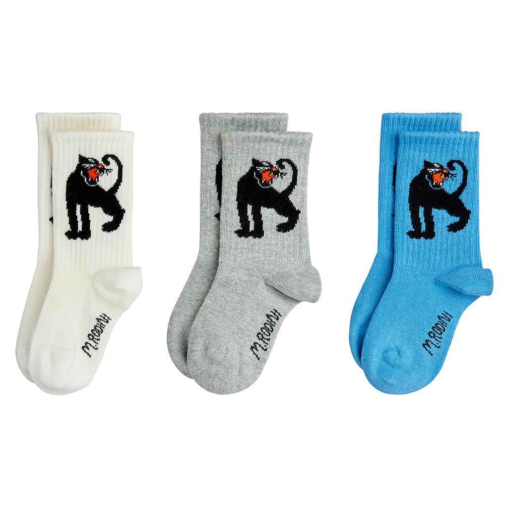 Mini Rodini Baby And Child Set Of 3 Socks Panther Grey