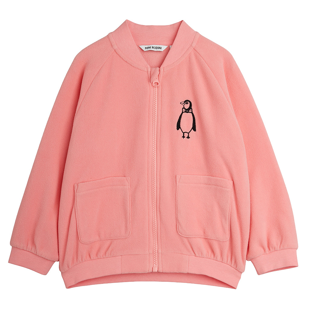 Mini Rodini Child Microfleece Jacket Penguin Embroidery Pink