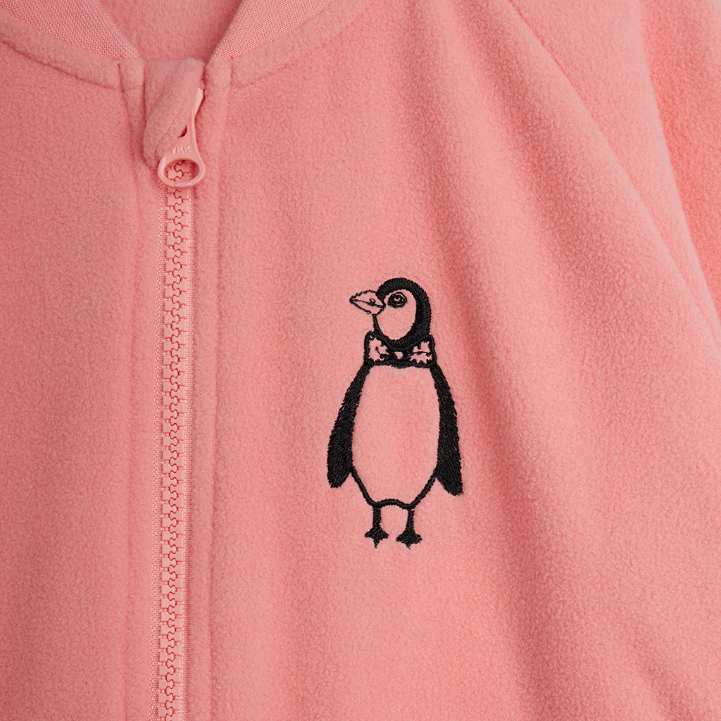 Mini Rodini Child Microfleece Jacket Penguin Embroidery Pink