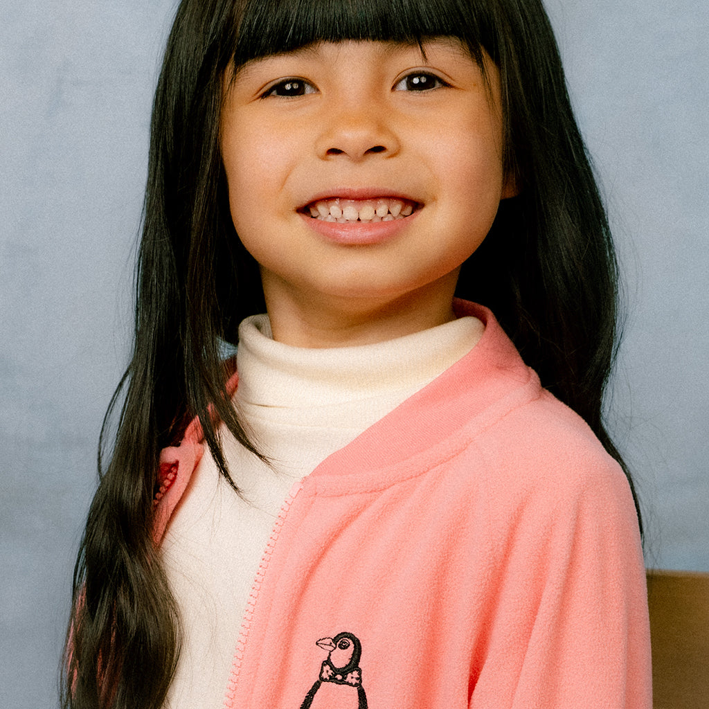 Mini Rodini Child Microfleece Jacket Penguin Embroidery Pink