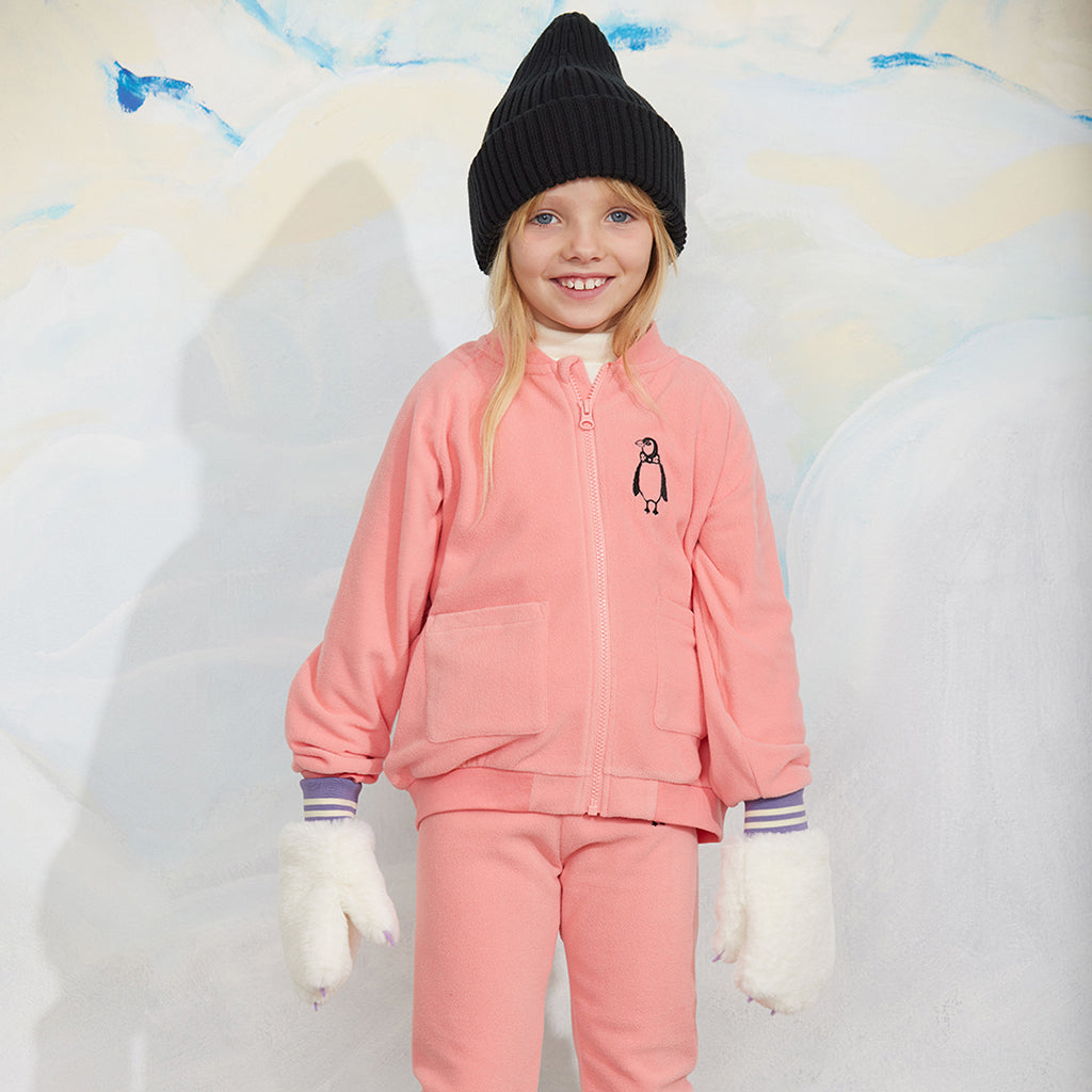 Mini Rodini Child Microfleece Pants Pengiun Embroidery Pink