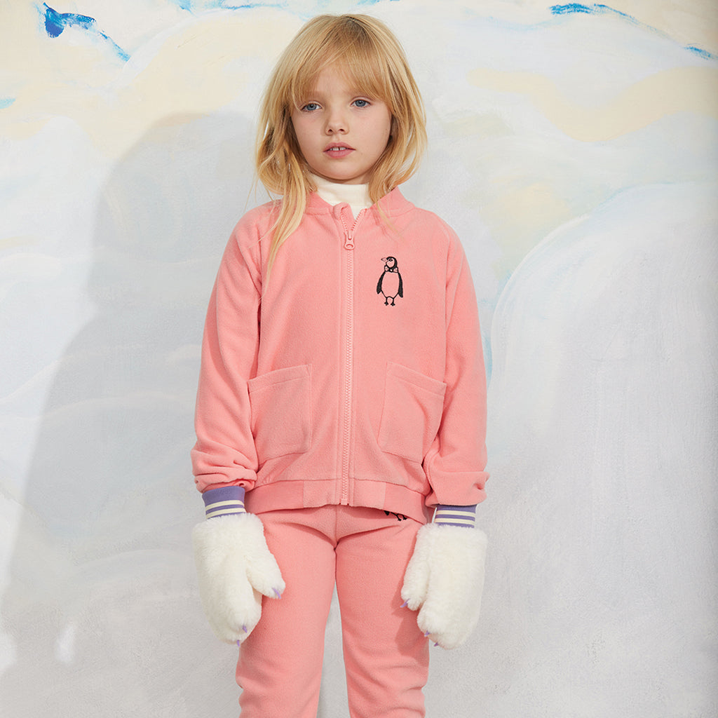 Mini Rodini Child Microfleece Pants Pengiun Embroidery Pink