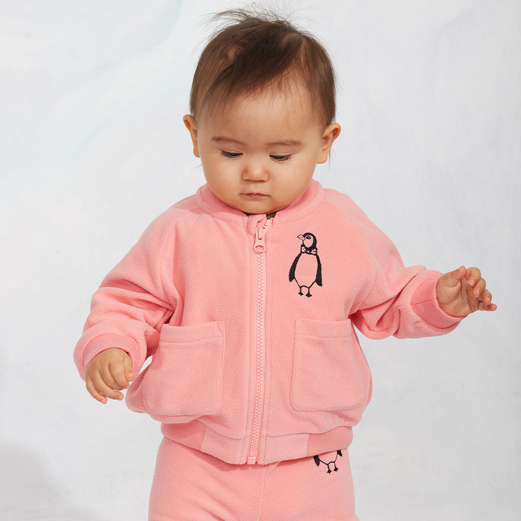 Mini Rodini Child Microfleece Pants Pengiun Embroidery Pink