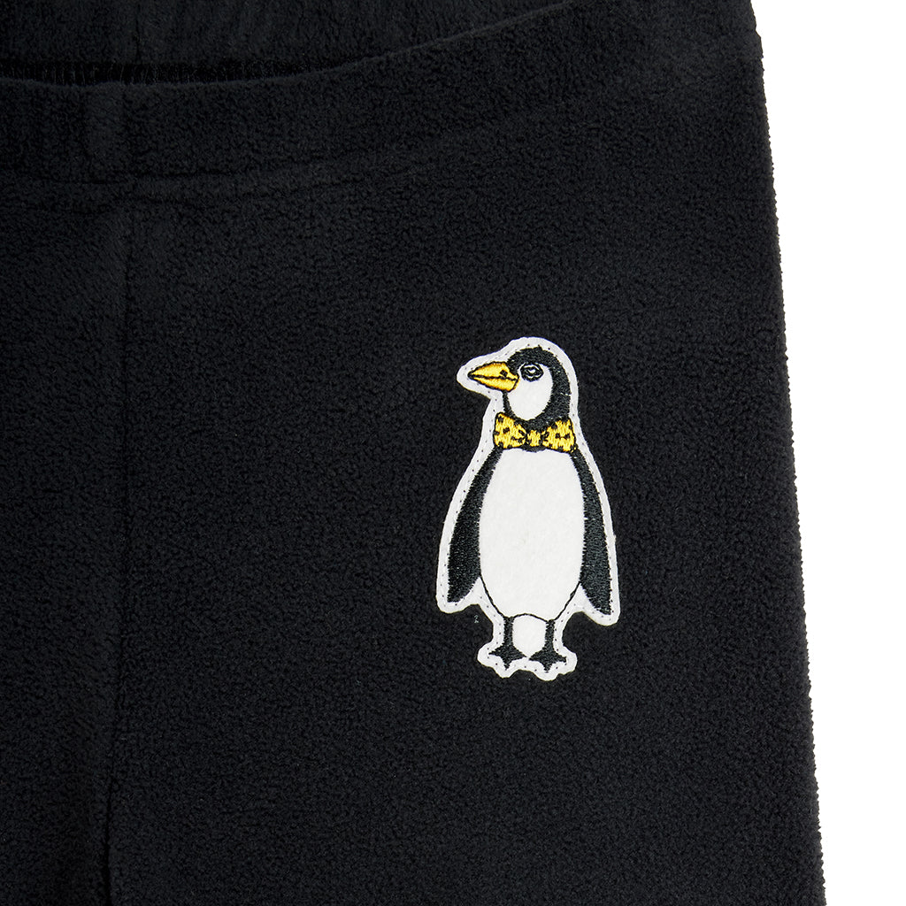 Mini Rodini Child Microfleece Pants Pengiun Embroidery Black