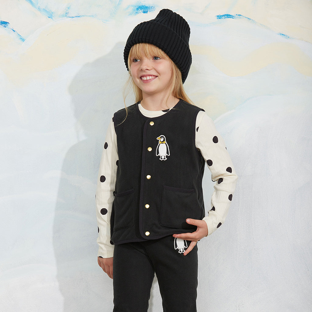 Mini Rodini Child Microfleece Pants Pengiun Embroidery Black