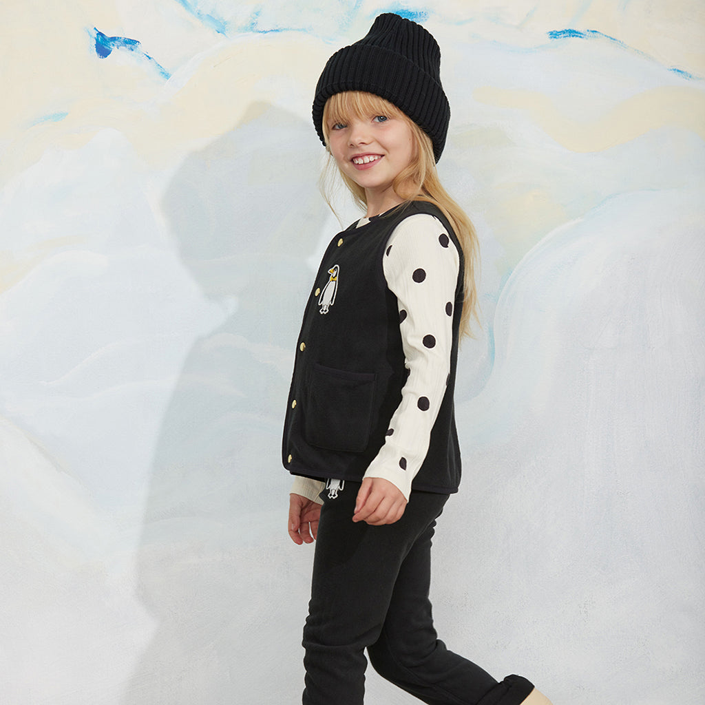 Mini Rodini Child Microfleece Pants Pengiun Embroidery Black