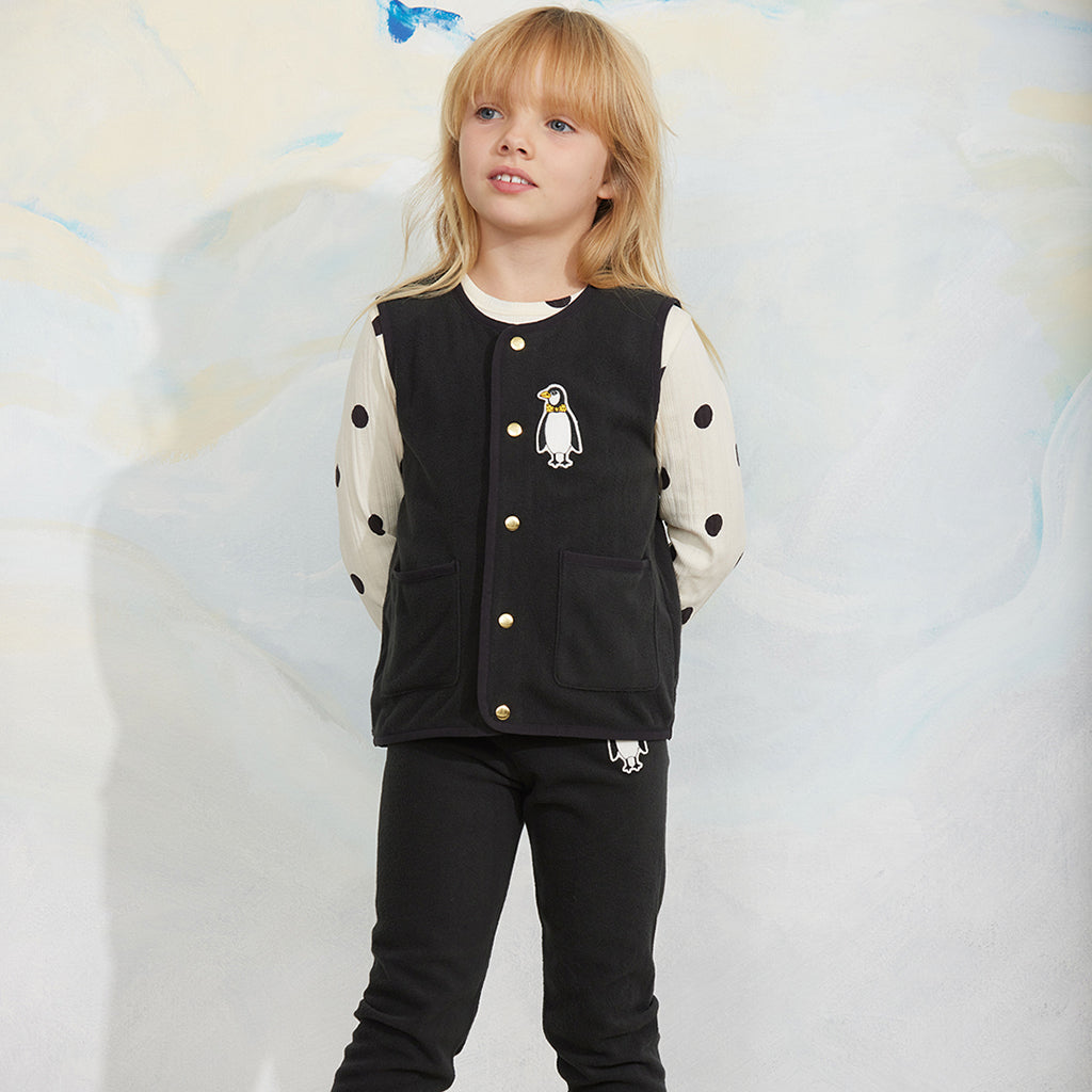 Mini Rodini Child Microfleece Pants Pengiun Embroidery Black