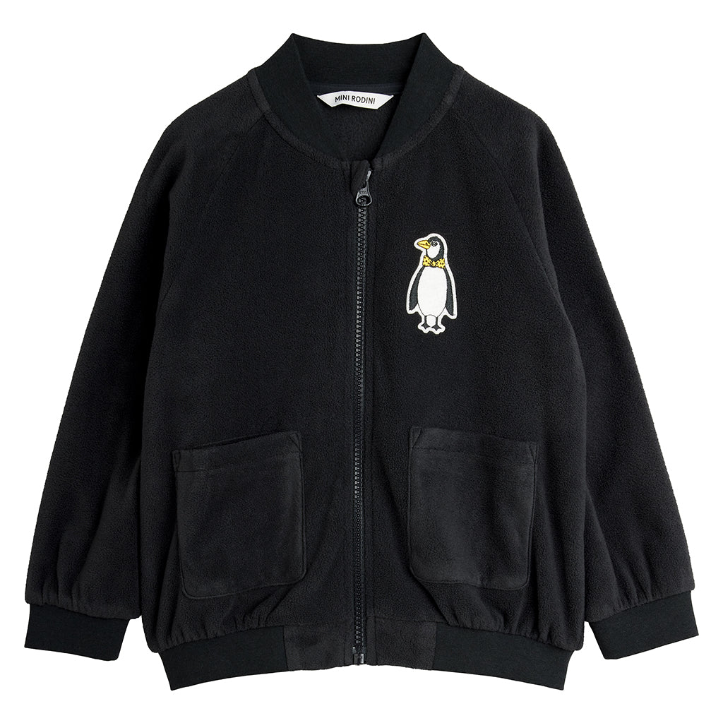 Mini Rodini Child Microfleece Jacket Penguin Embroidery Black