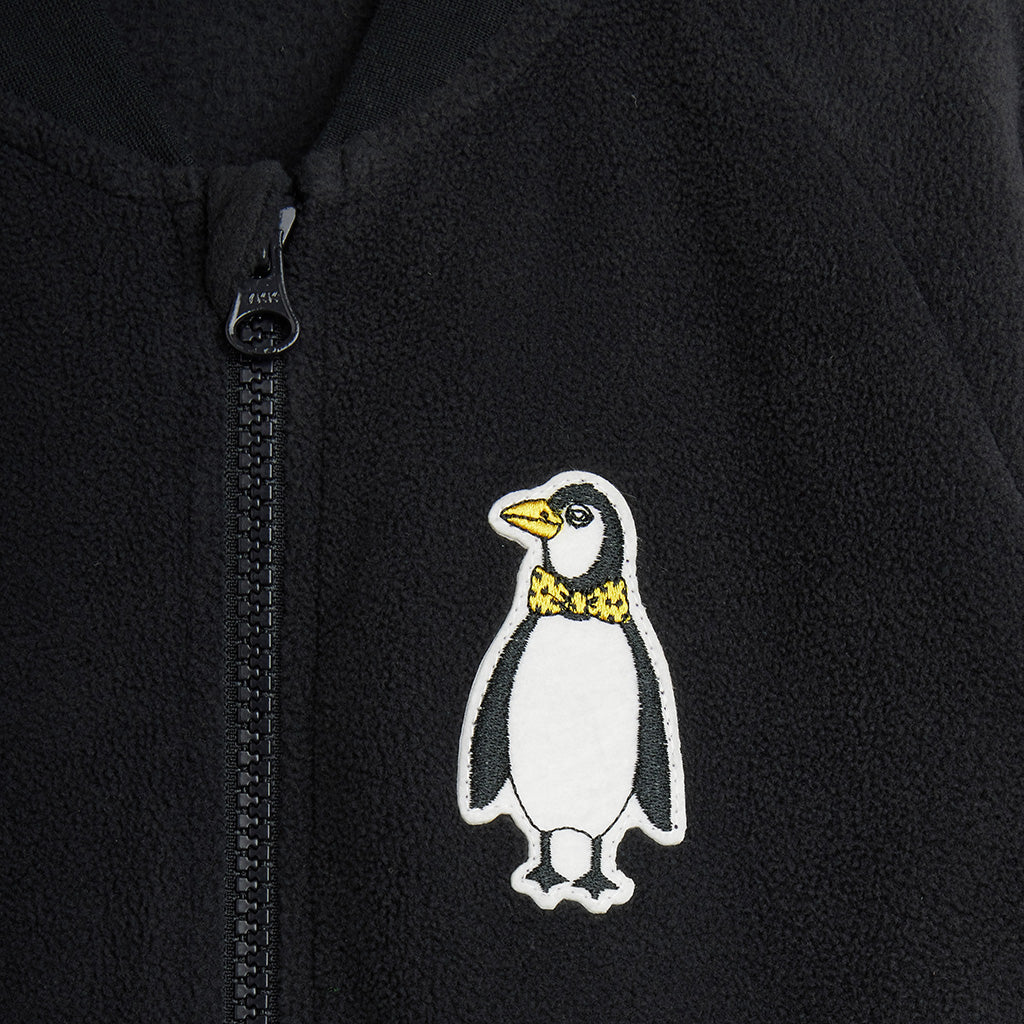 Mini Rodini Child Microfleece Jacket Penguin Embroidery Black
