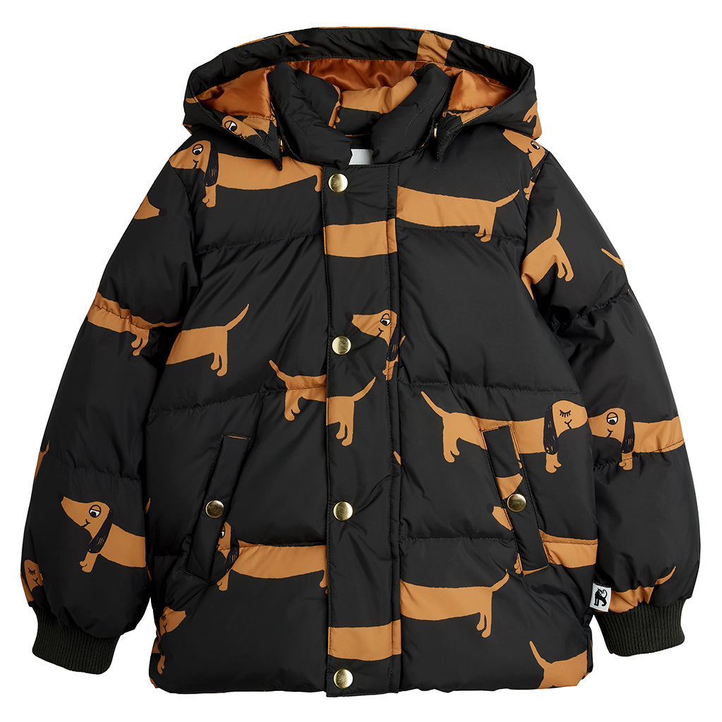 Mini Rodini Child Hooded Puffer Jacket Dog Print Black