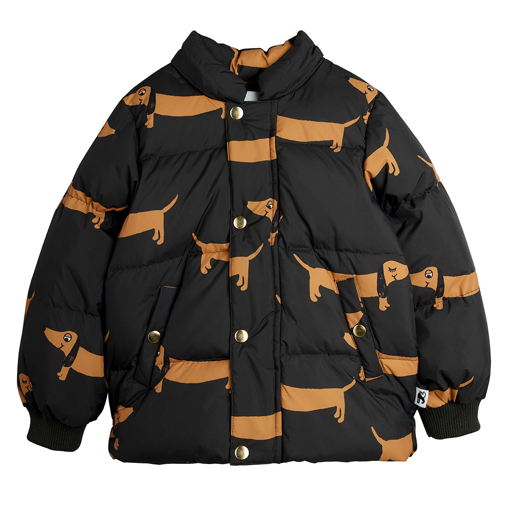 Mini Rodini Child Hooded Puffer Jacket Dog Print Black