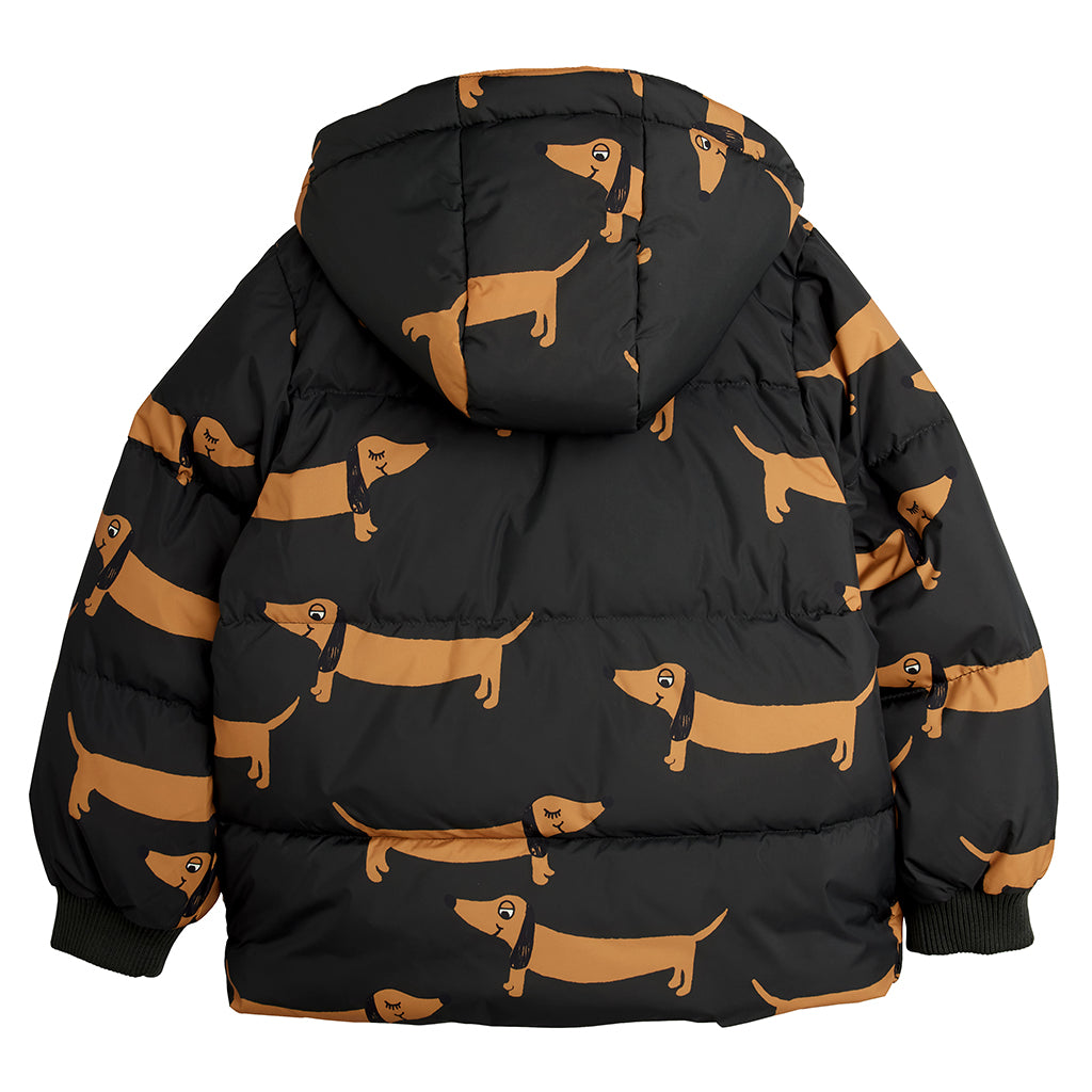 Mini Rodini Child Hooded Puffer Jacket Dog Print Black