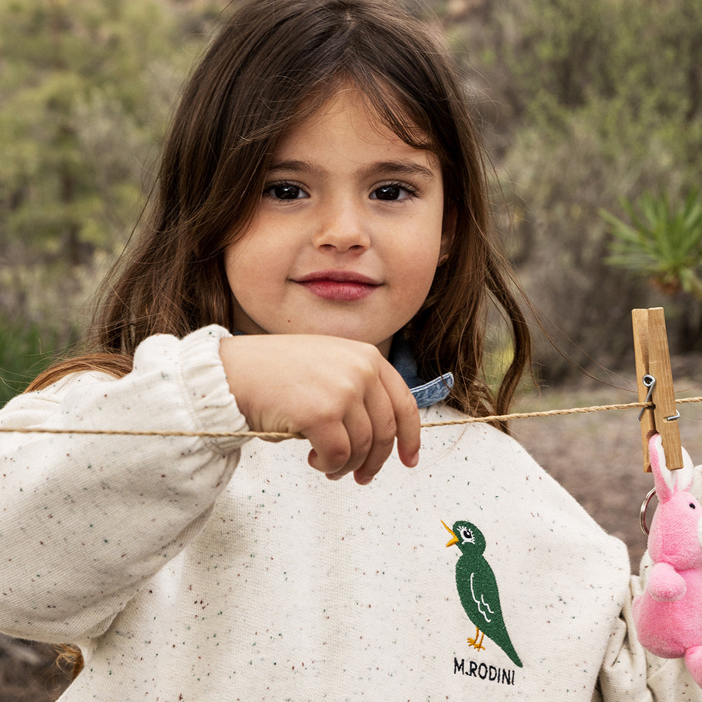 Mini Rodini Child Sweatshirt Embroidered Bird Cream