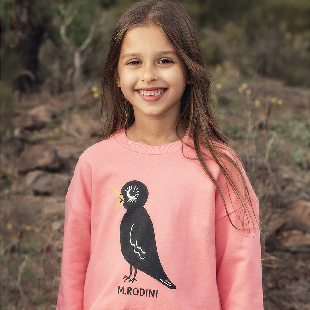 Mini Rodini Child Sweatshirt Blackbird Print Pink