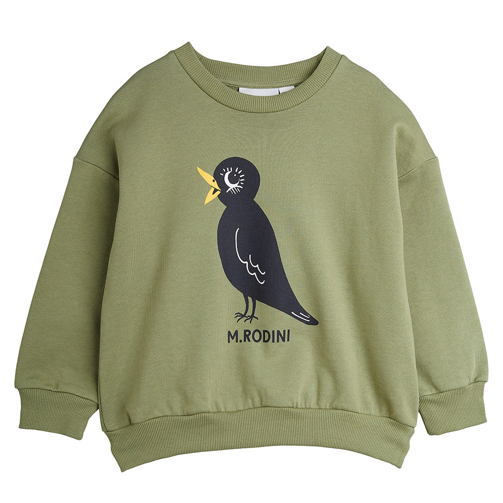 Mini Rodini Child Sweatshirt Blackbird Print Green