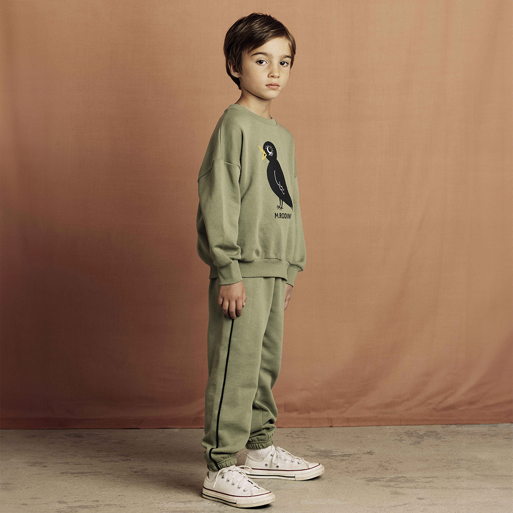 Mini Rodini Child Sweatshirt Blackbird Print Green