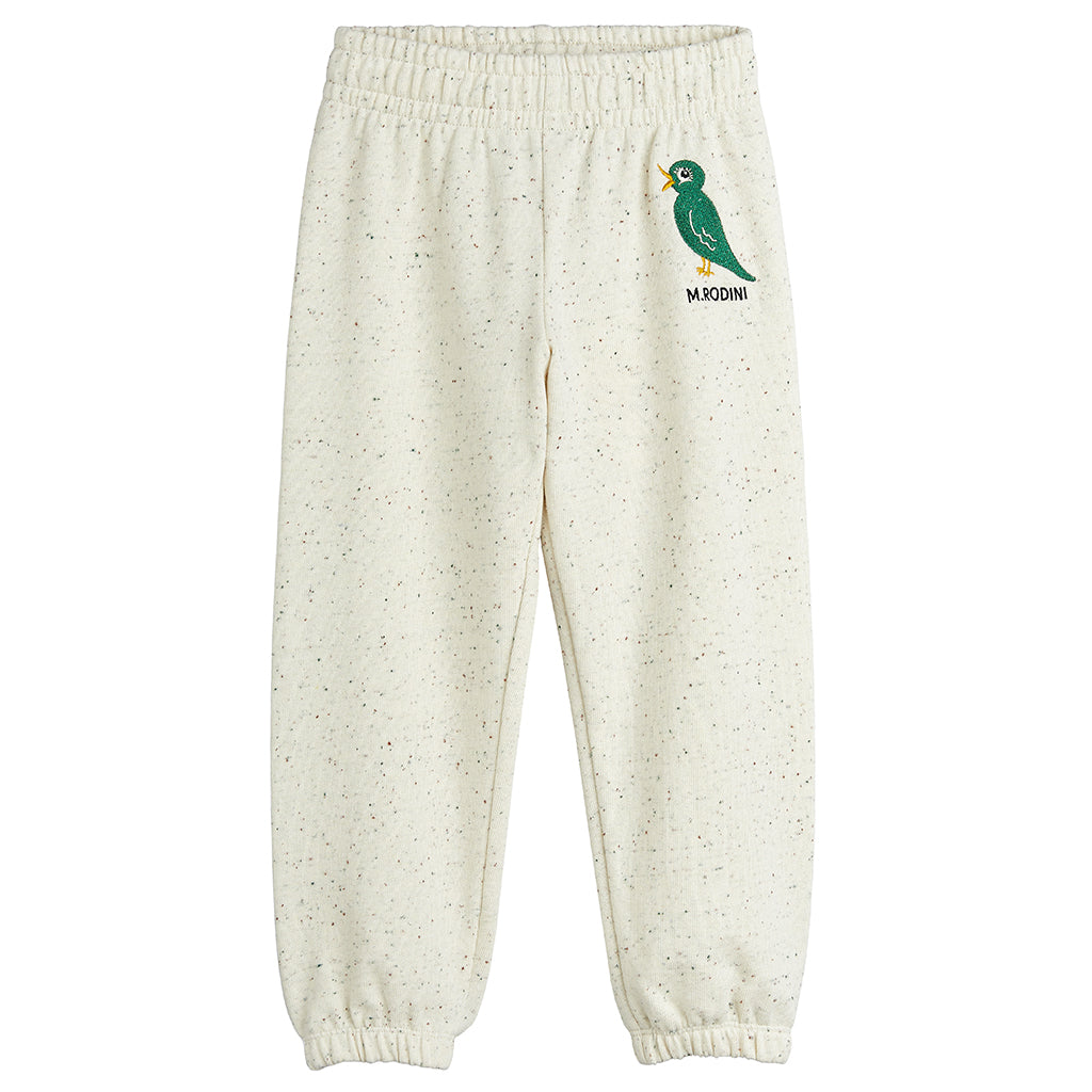Mini Rodini Child Sweatpants Embroidered Bird Cream