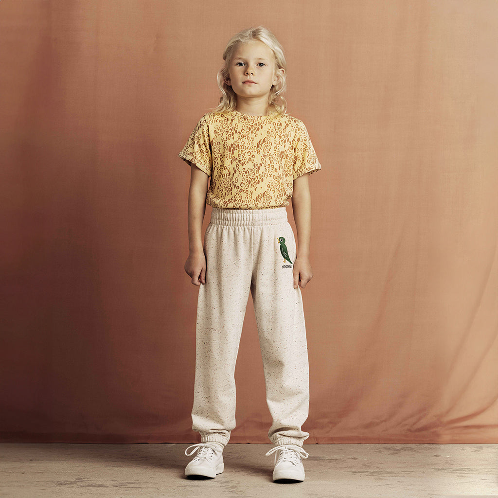 Mini Rodini Child Sweatpants Embroidered Bird Cream
