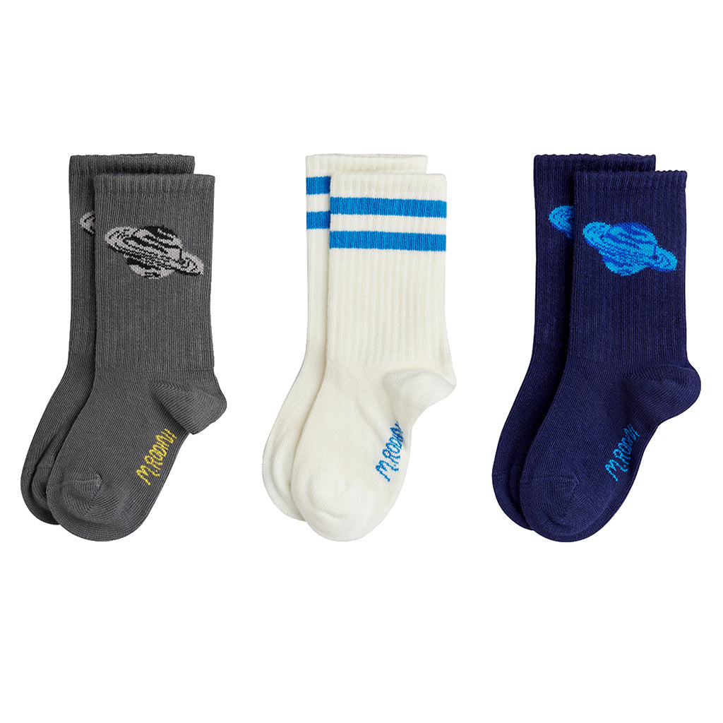 Mini Rodini Child Set Of 3 Socks Planets Grey