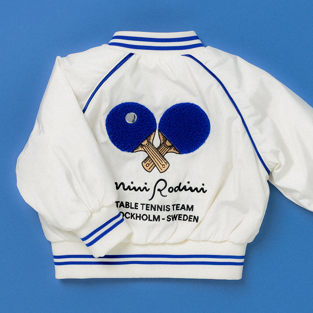 Mini Rodini Child Baseball Jacket Table Tennis Patches White